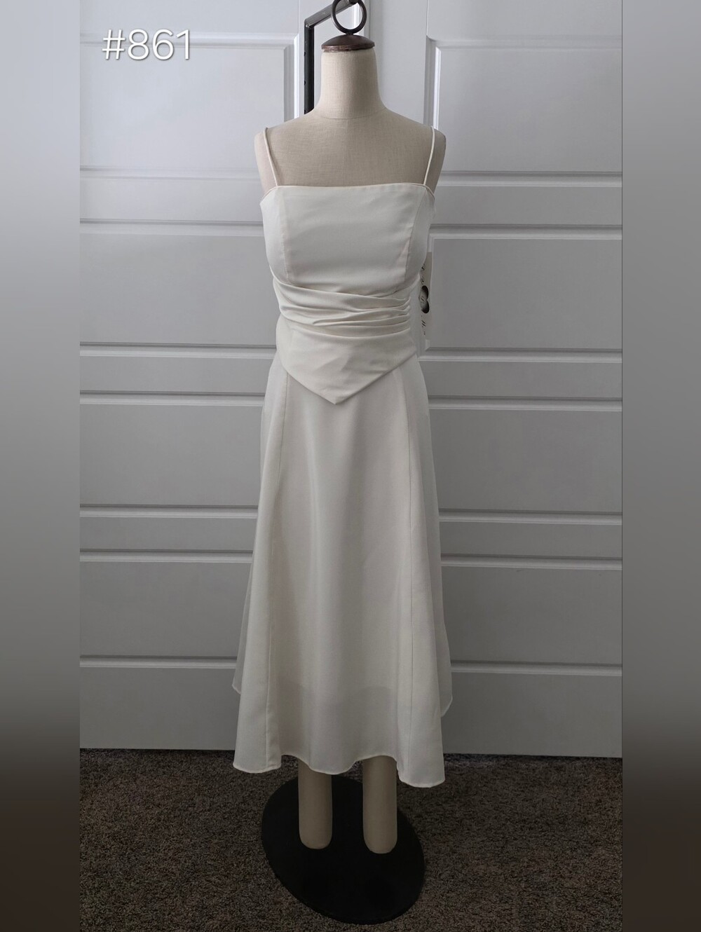 Ivory 2-Piece Spaghetti-Strap Midi Dress with Draped Bodice